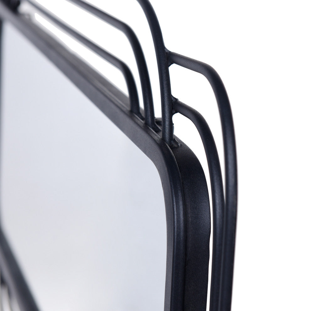 Gemma - Mid-Century Modern Metal Wall Mirror - Matte Black Finish