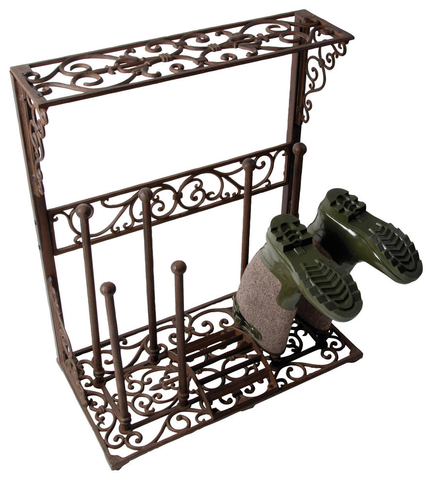 Cast Iron Boot Rack, Antique Rust, 4 Pairs
