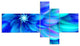 Massive Blue Fractal Flower, Floral Canvas Art Print, 60"x32", 5 panels