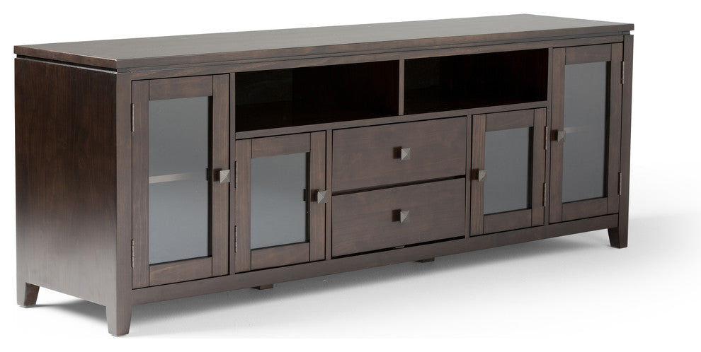 Solid Wood 72 Inch Wide Tv Media Stand And In Mahogany Brown For Tvs Up To 80"