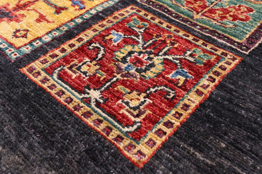 Persian Garden Design Black Hand Knotted Runner Rug 2' 6" X 6' 7" Q10681