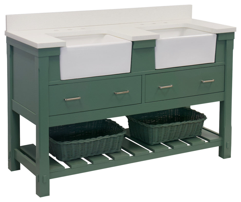 Charlotte 60" Bathroom Vanity, Sage Green, Quartz, Double