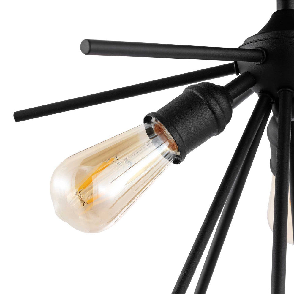 3-Light Sputnik Semi-Flush Mount Ceiling Light, Black