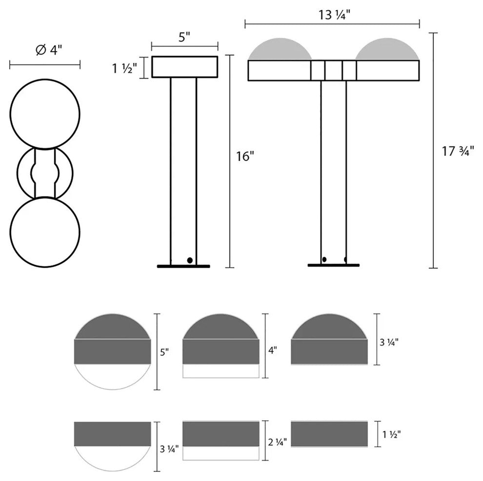 Sonneman 7306.DC.DL-WL REALS 2 Light 18" Tall Integrated LED - Textured Gray
