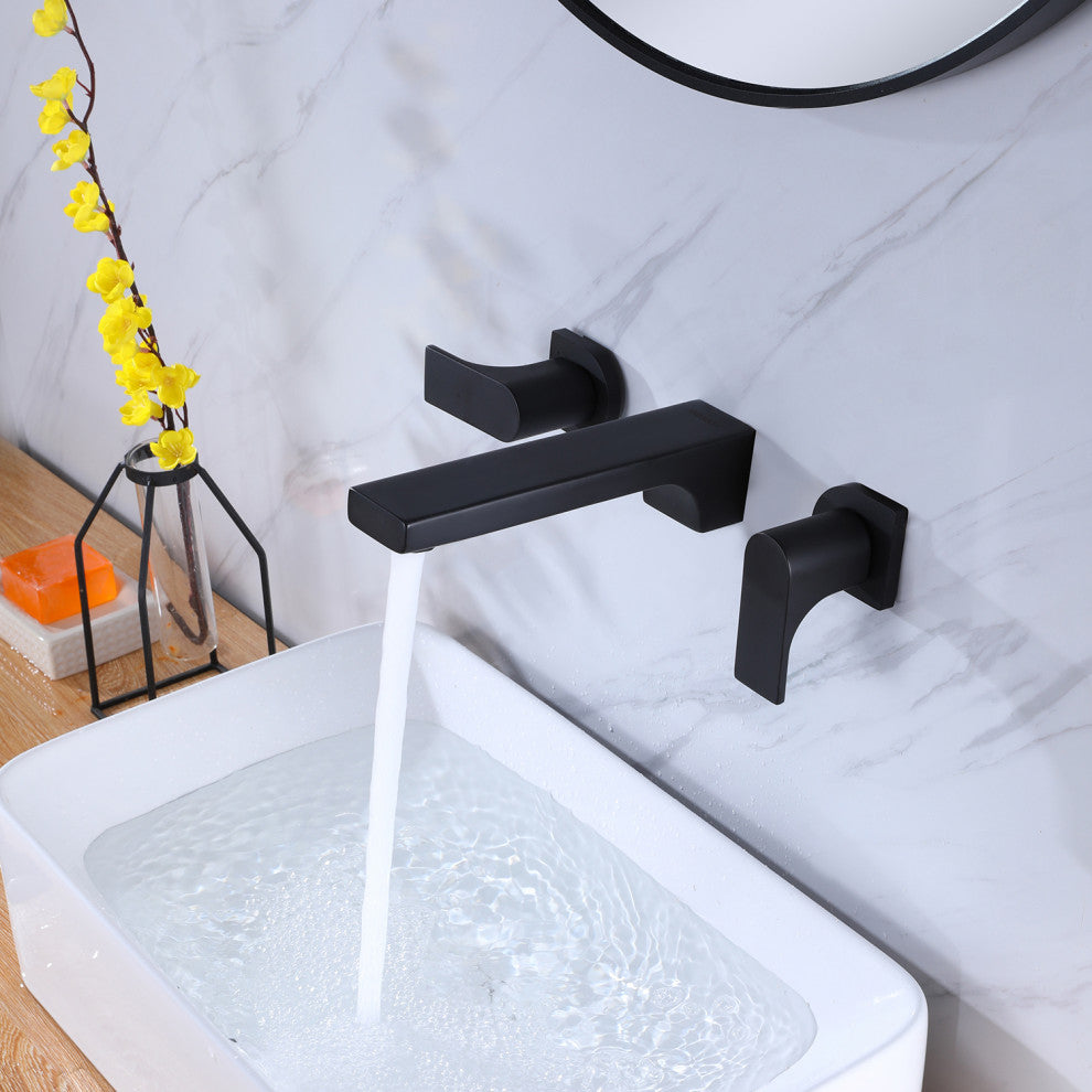 Wall Mounted Dual Handles Bathroom Sink Faucet