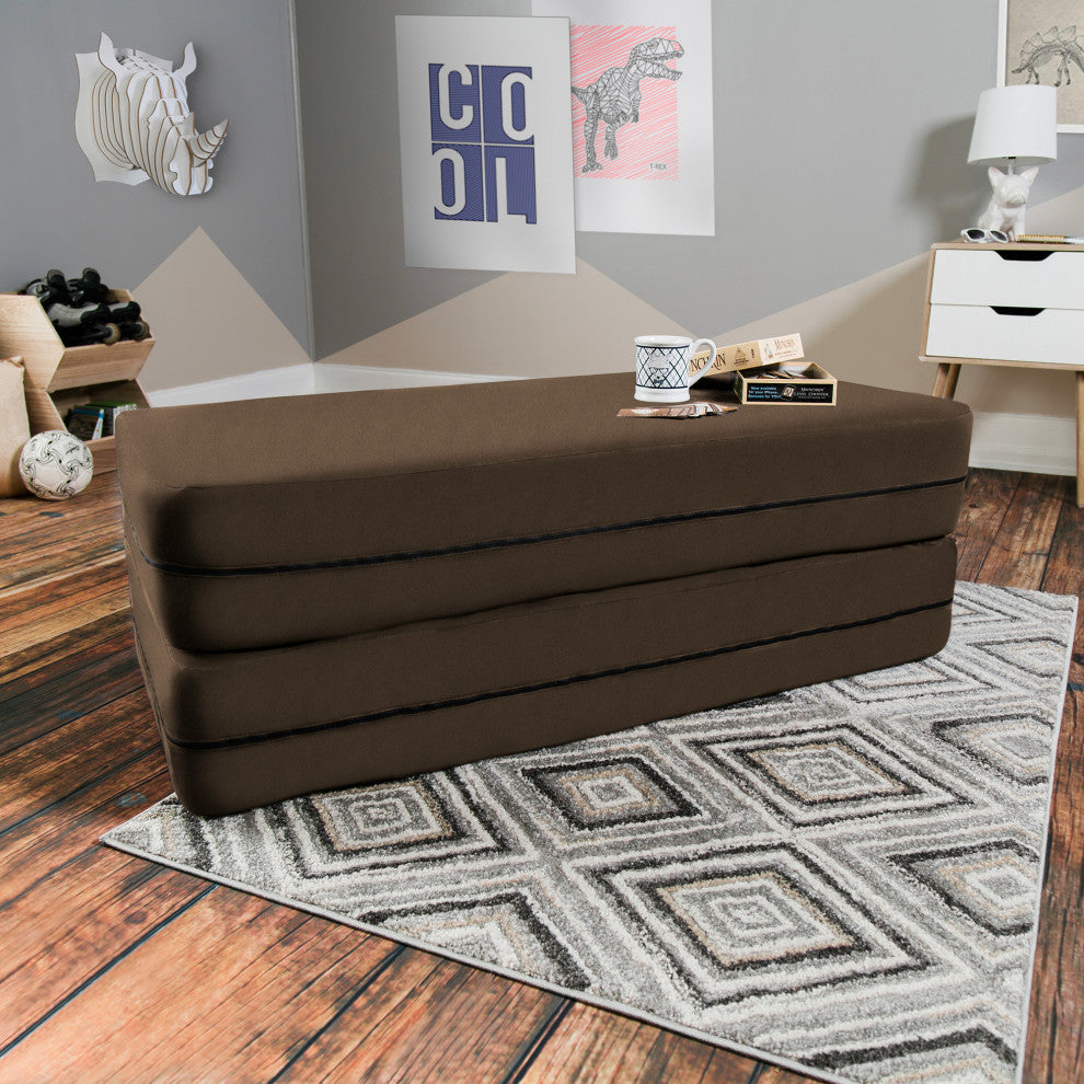Zipline Big Kids Modular Sofa and Ottoman, Chocolate