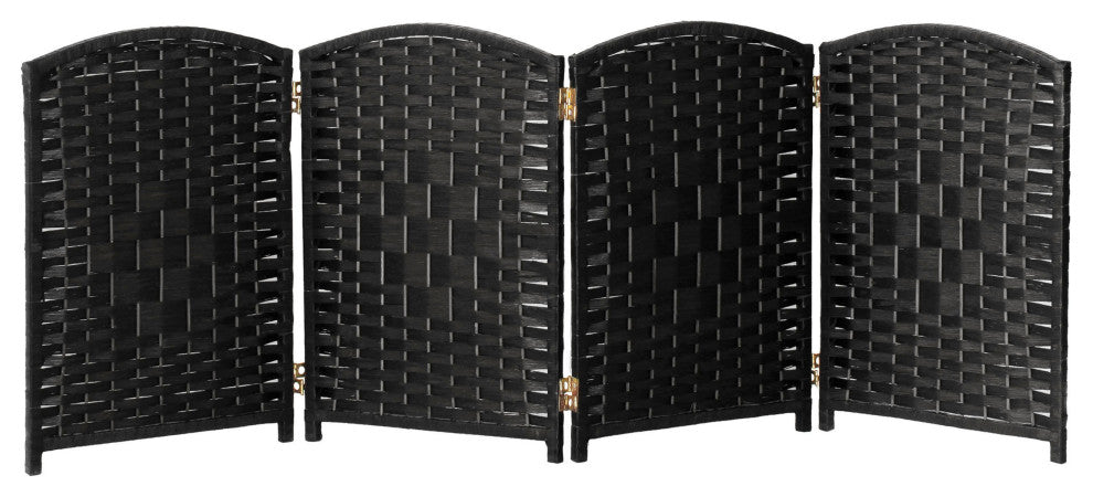 2 ft. Short Diamond Weave Fiber Room Divider Black 4 Panel