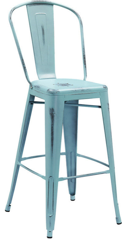 Distressed Metal Bar Stool, Dream Blue