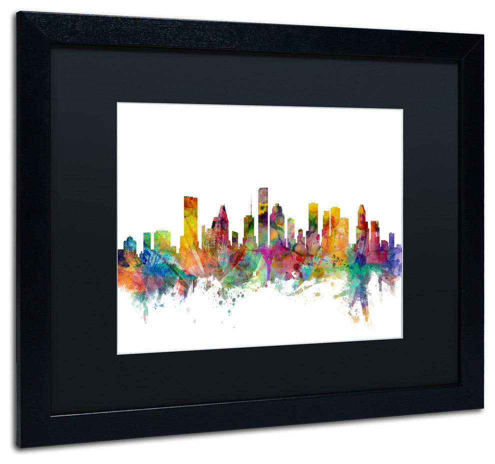 "Houston, Texas Skyline" Matted Framed Canvas Art by Michael Tompsett