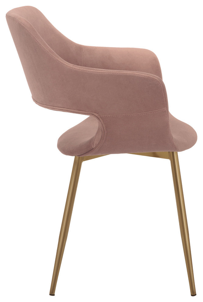 Gigi Velvet Dining Room Chair With Gold Metal Legs - Set of 2, Pink