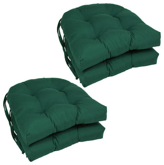 16" Solid Twill U-shaped Tufted Chair Cushions, Set of 4, Green