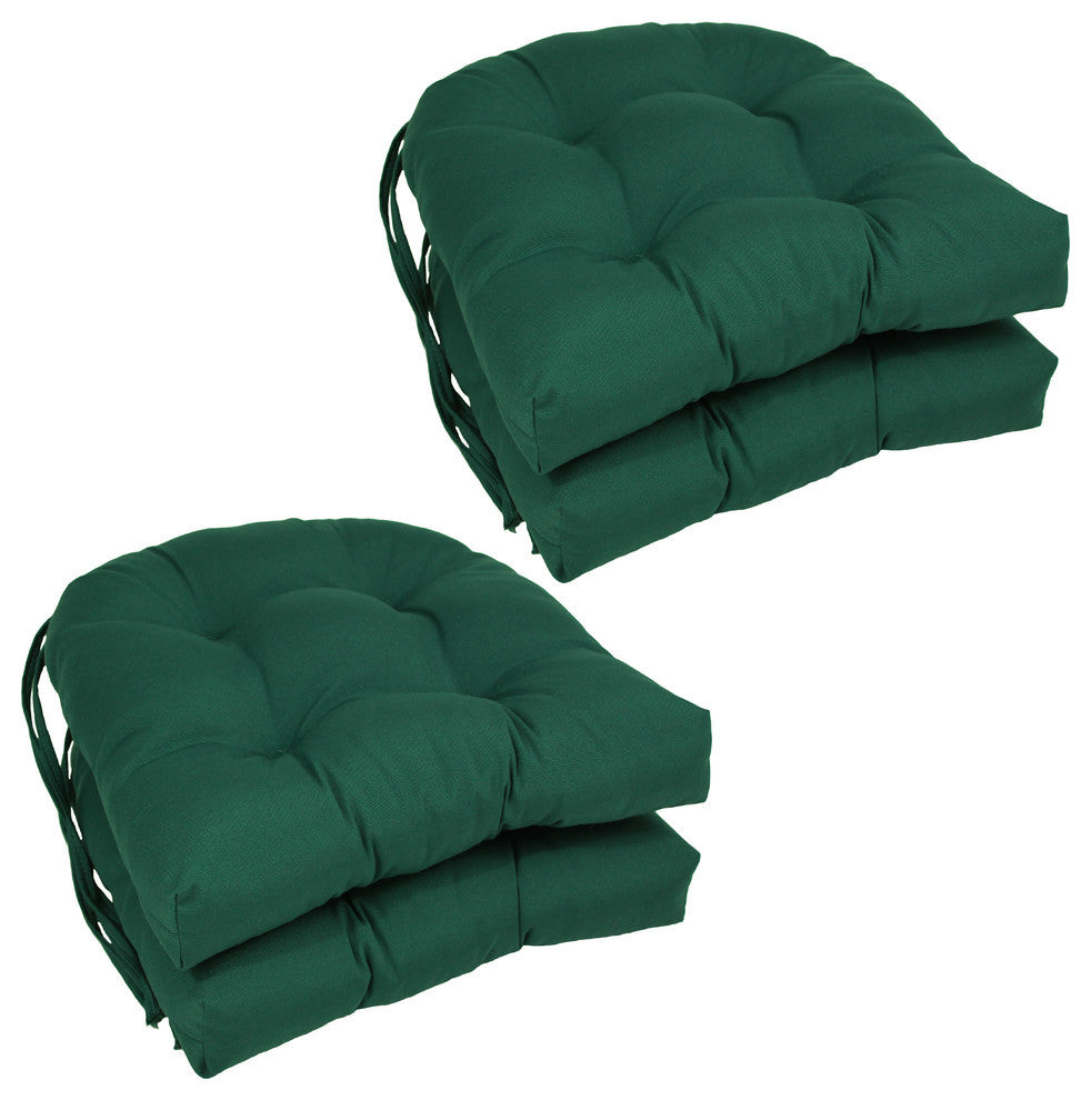 16" Solid Twill U-shaped Tufted Chair Cushions, Set of 4, Green