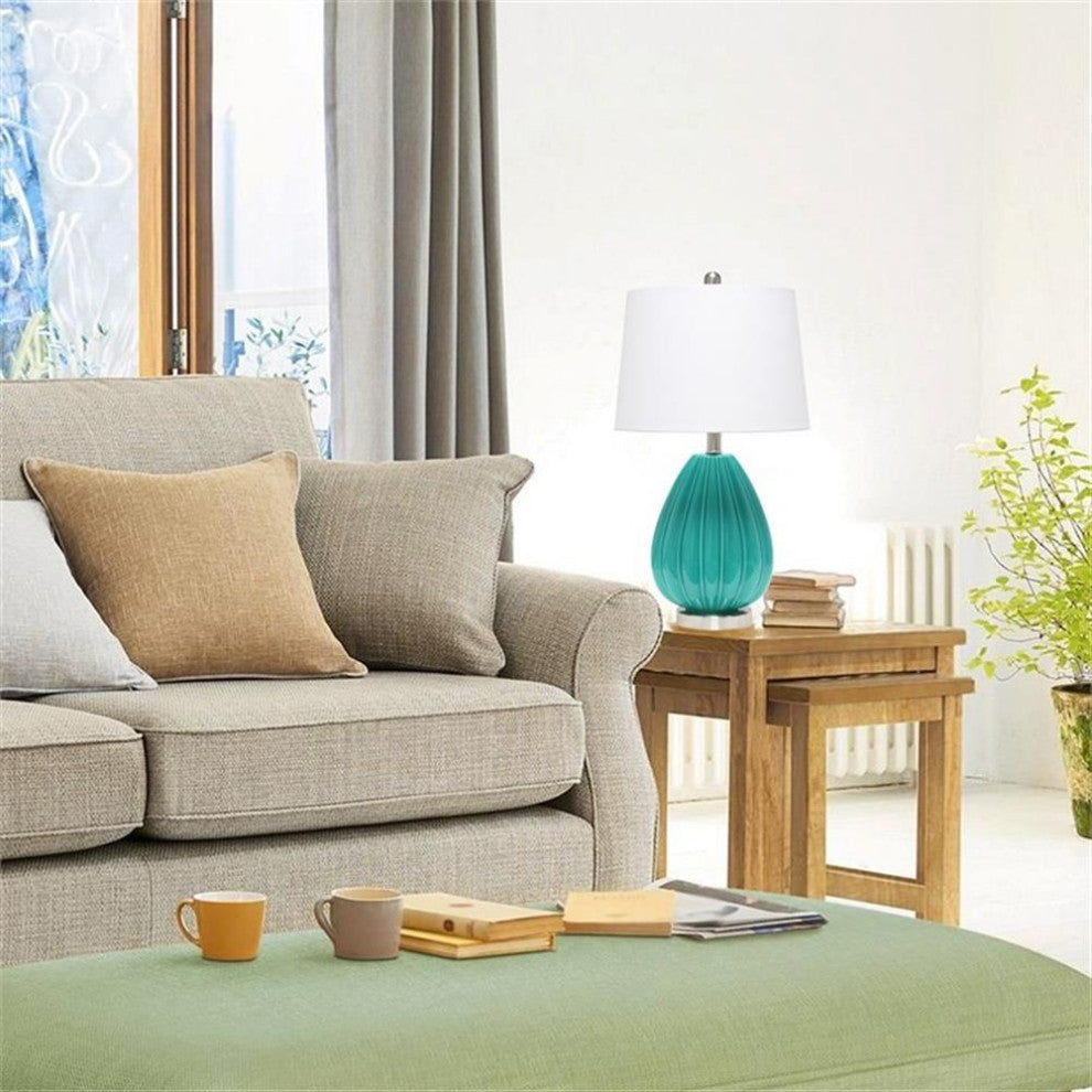 Elegant Designs Teal Creased Table Lamp with Fabric Shade