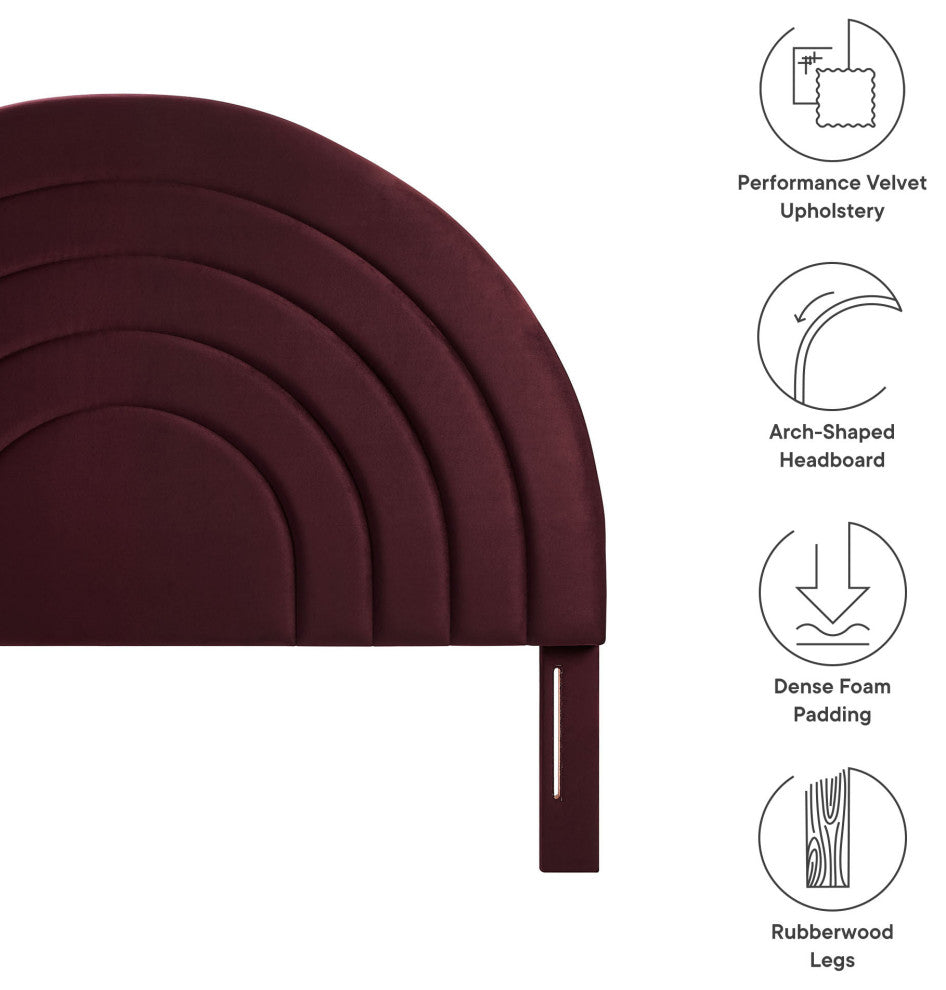 Solana Arched Performance Velvet Full Headboard, Mulberry