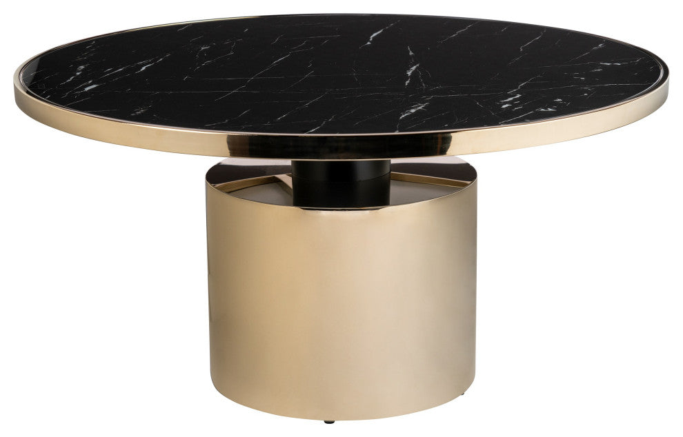 Taylor Round Pedestal Coffee Table, Black and Gold