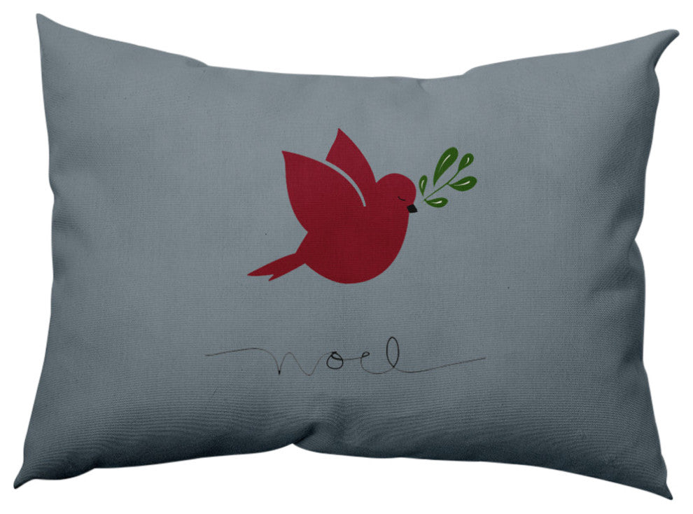 Noel Bird Decorative Throw Pillow, Gray, 14"x20"