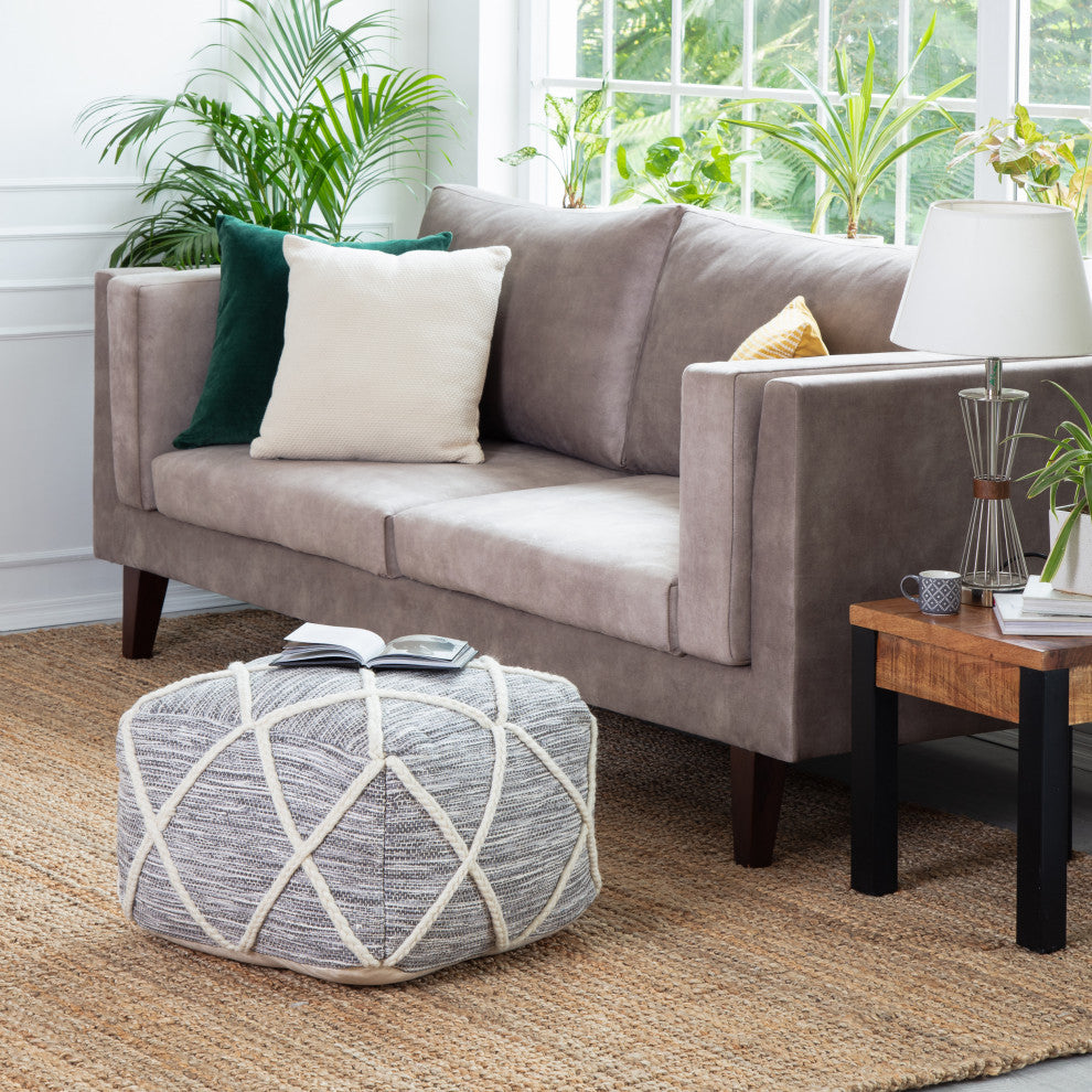 Kirkwood Cityscape 22" x 22" x 16" Gray and Ivory Pouf