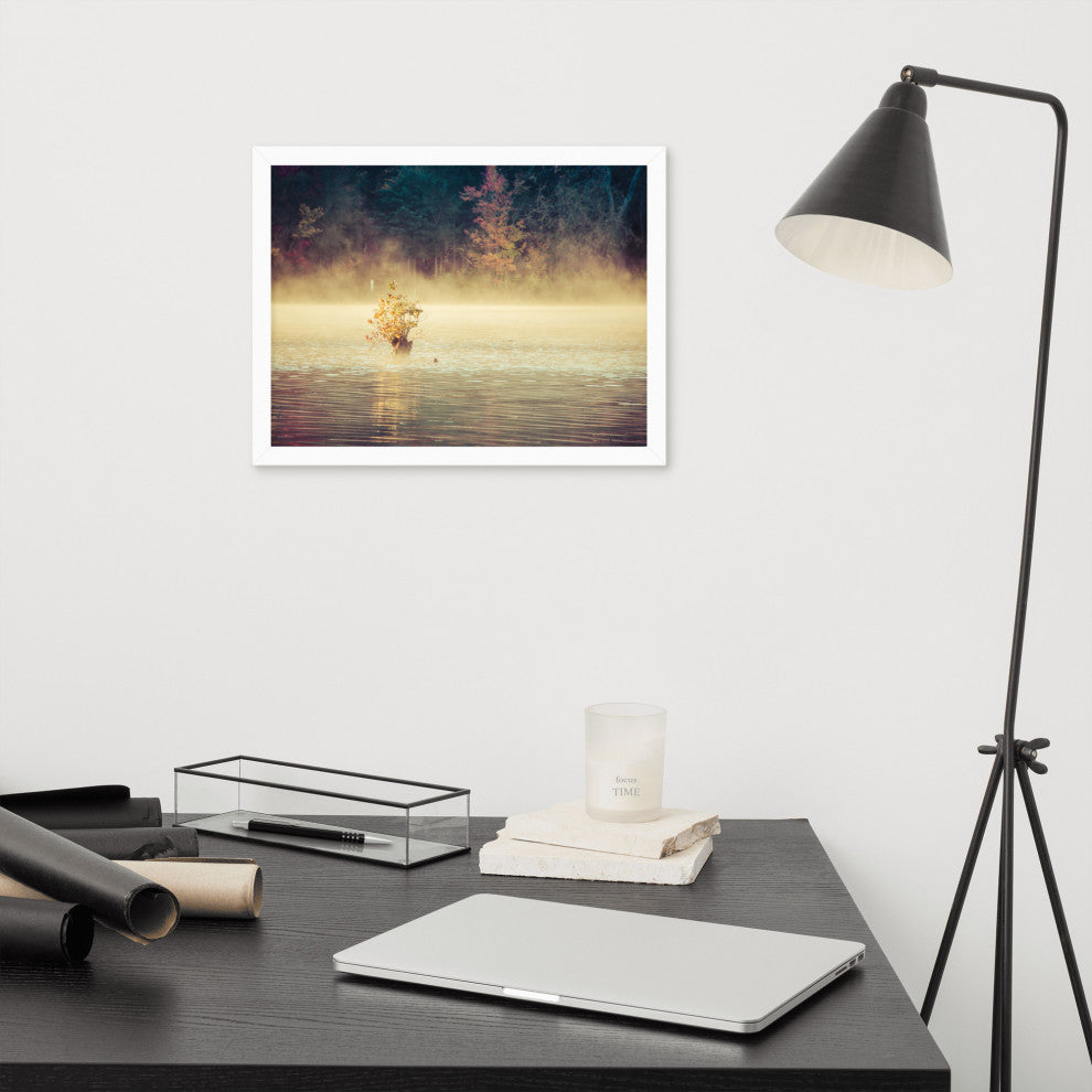 Golden Mist on Waples Pond Framed Photo Paper Wall Art Prints, White, 12" X 16"