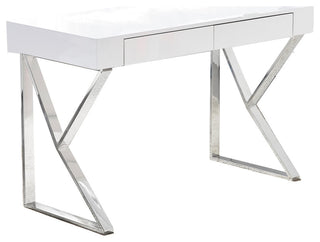 Philon Modern White Lacquer 47" Computer Desk, Silver