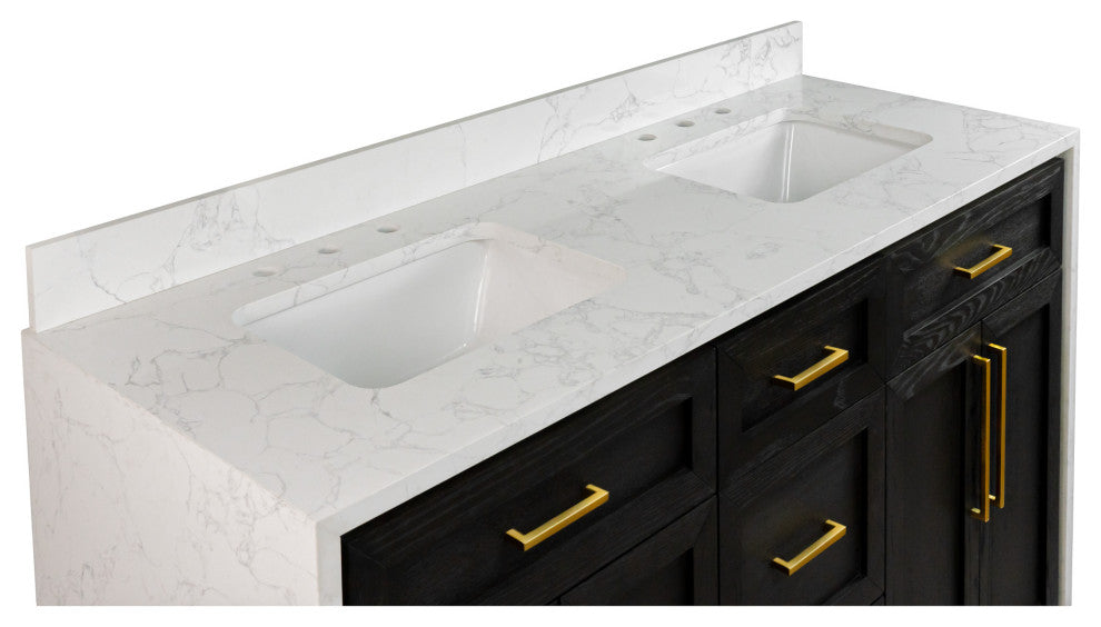 Palisade 60" Bathroom Vanity, Dark Oak, Engineered Marble, Double