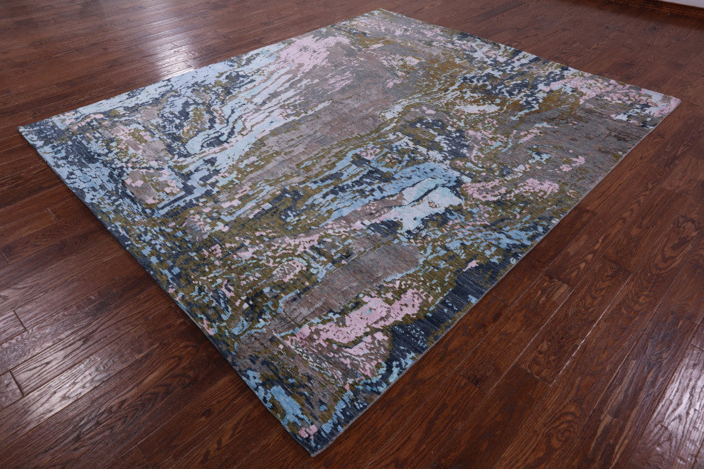 8' 3" X 9' 11" Abstract Handmade Wool and Silk Rug Q11789