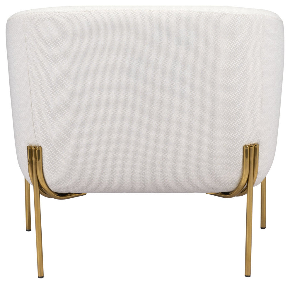 Armchair Accent Chair, Steel Metal, Ivory, Gold, Lounge Cafe Lobby Hospitality