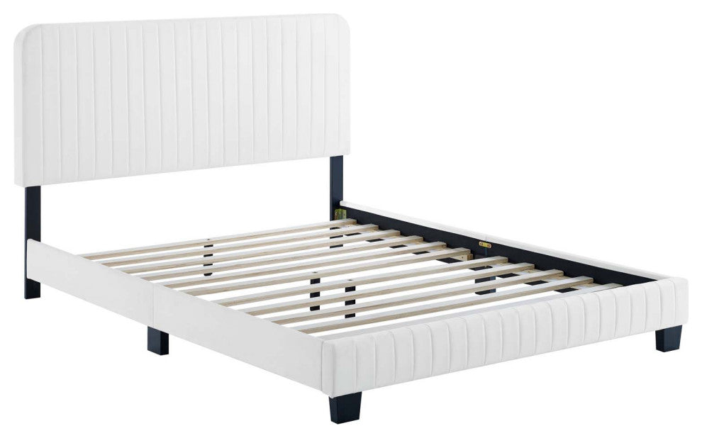 Celine Channel Tufted Performance Velvet Twin Platform Bed, White