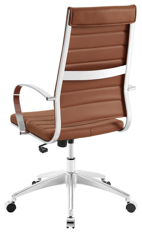 Computer Work Desk High Back Chair, Faux Leather, Red Brown, Modern, Home Office