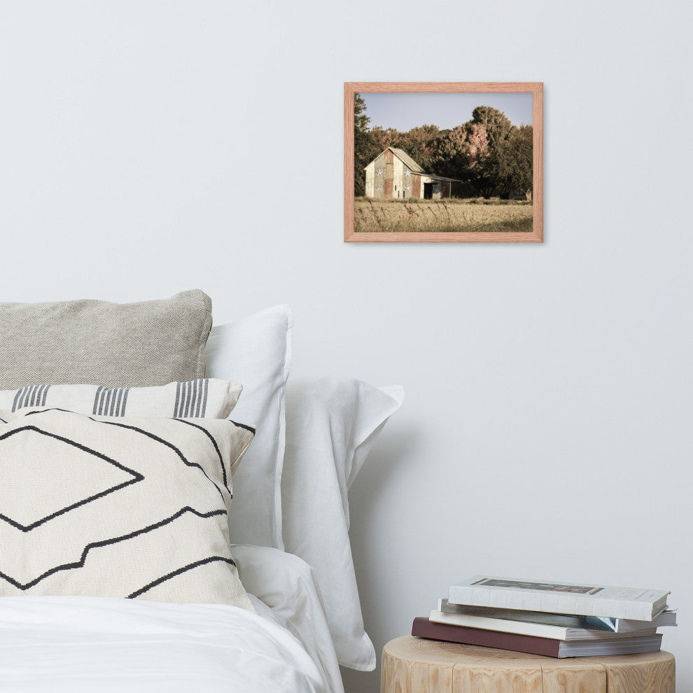 Patriotic Barn in Field Aged Effect Framed Photo Paper Wall Art Prints, Red Oak, 11" X 14"
