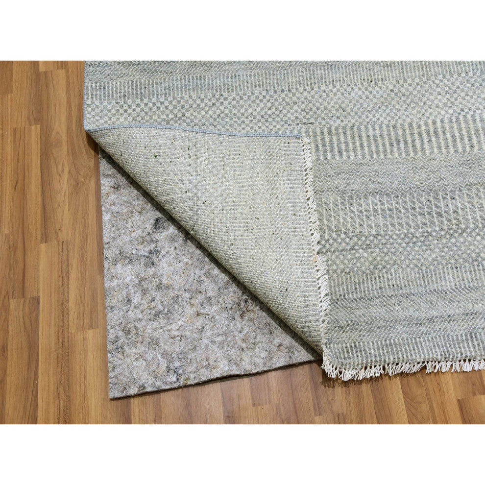 Olive Gray Grass Design Natural Undyed Wool Hand Knotted Square Rug 12'x12'4"