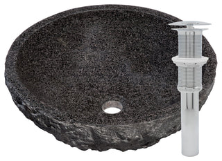 Novatto Absolute Natural Granite Vessel Sink and Drain, Chrome