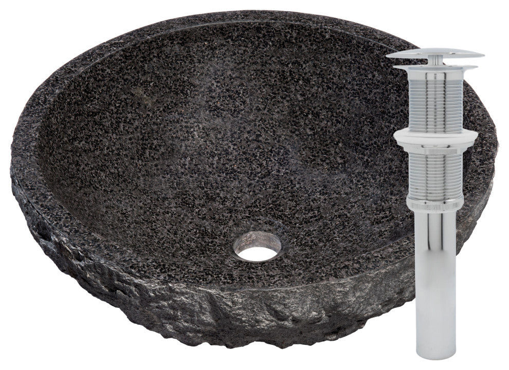Novatto Absolute Natural Granite Vessel Sink and Drain, Chrome