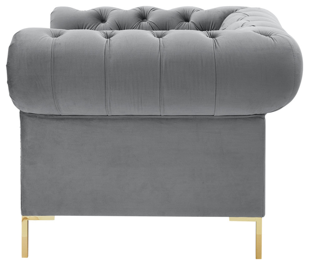 Inspired Home Ariadna Club Chair Button Tufted, Gray Velvet