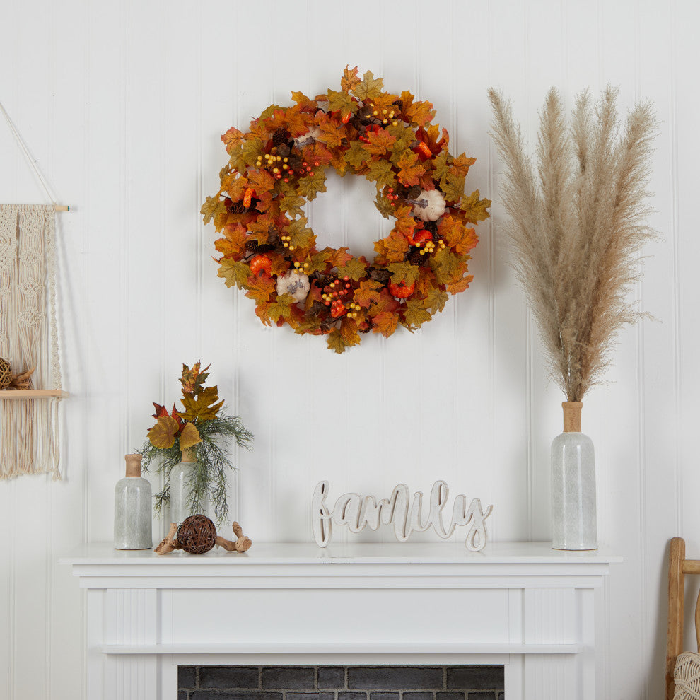 30" Autumn Pumpkin and Maple Leaf Artificial Fall Wreath