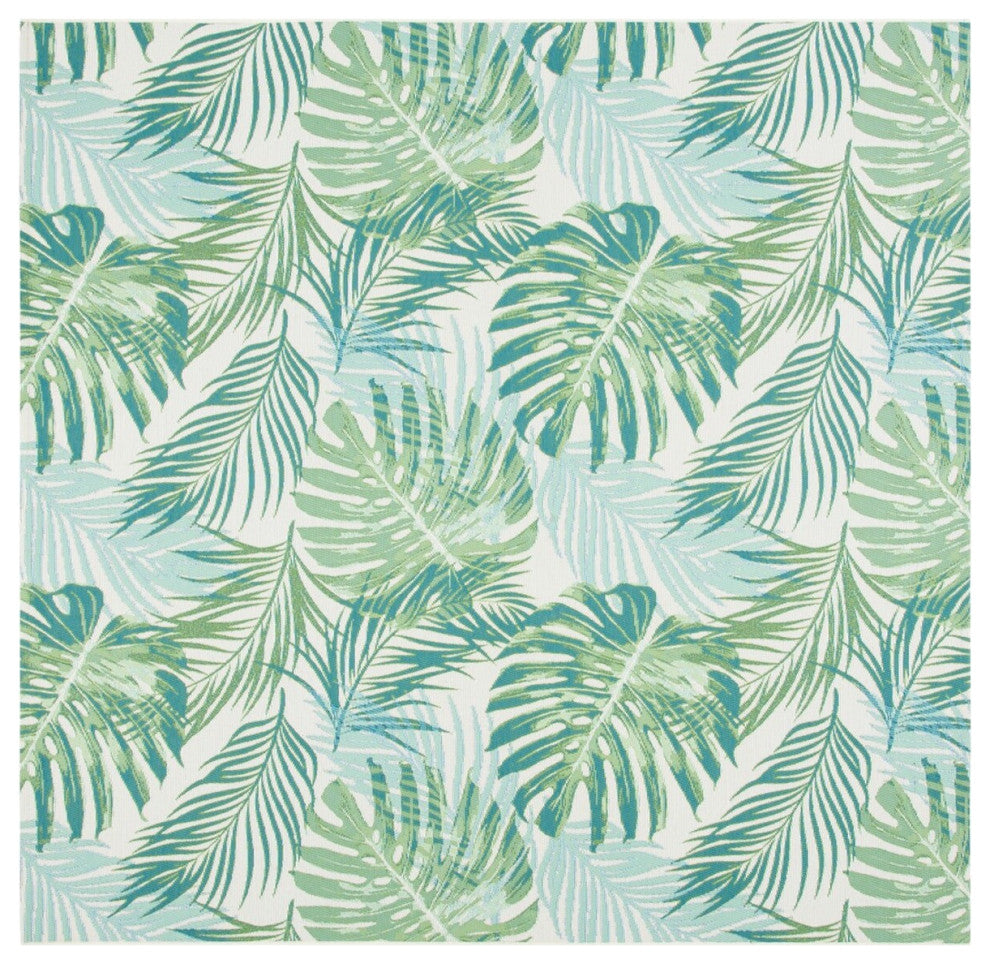 Safavieh Barbados Collection Indoor-Outdoor BAR592 Rug, Green/Teal, 5'3" Square