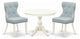 3 Pc Set, Linen White Small Kitchen Table, 2 Baby Blue Chairs Button Tufted