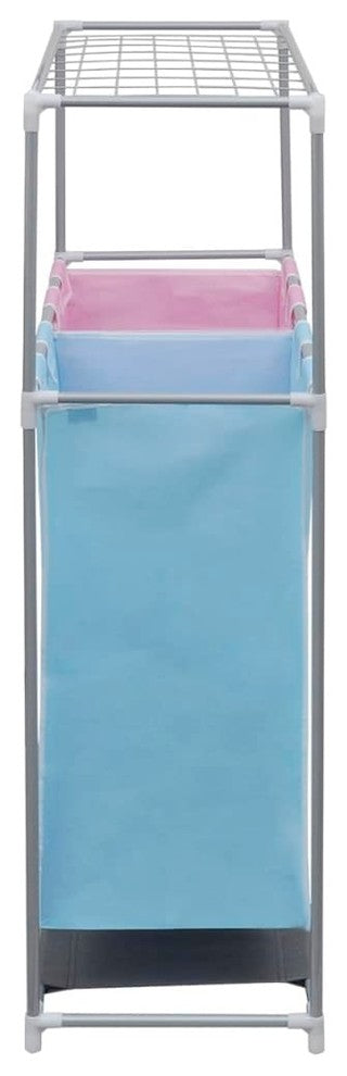 vidaXL Hamper Laundry Sorter Double 2 Sections 1 Shelf Removable Laundry Bags