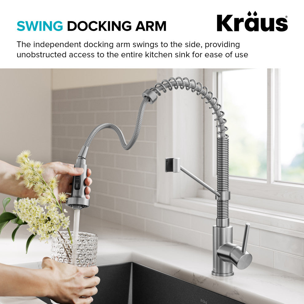 Bolden Commercial Style 2-Function Pull-Down 1-Handle 1-Hole Kitchen Faucet, Brushed Brass/ Matte Black