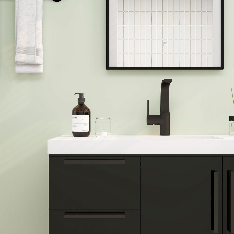 Carla 36" Freestanding Bathroom Vanity With Left Side Drawers, Gloss Black