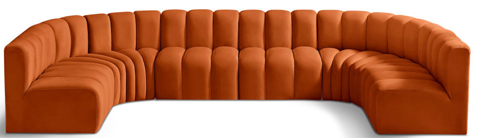 Arc Velvet Upholstered 8-Pc. U-Shaped Modular Sectional, Cognac