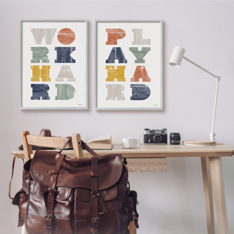 Work Hard Play Hard Phrase Children's Block Typography,2pc, each 24 x 30