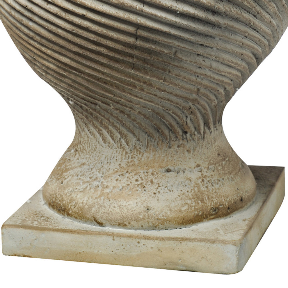 Benzara BM285565 22" Lidded Vase With Turned Finial & Swirl Pattern, White