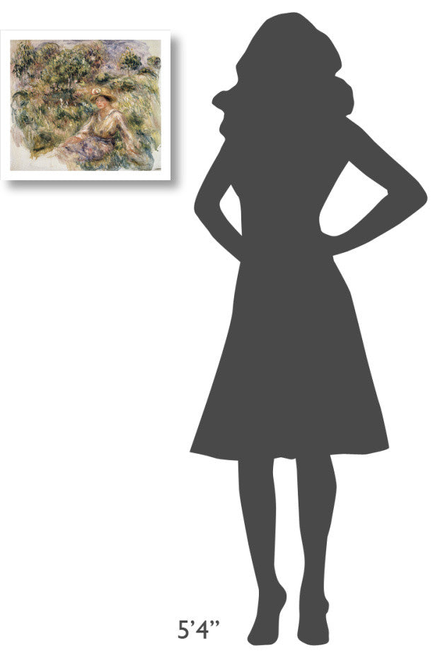 "Femme en bleu en chapeau assise sur l'herbe" Paper Art, 18"x16"