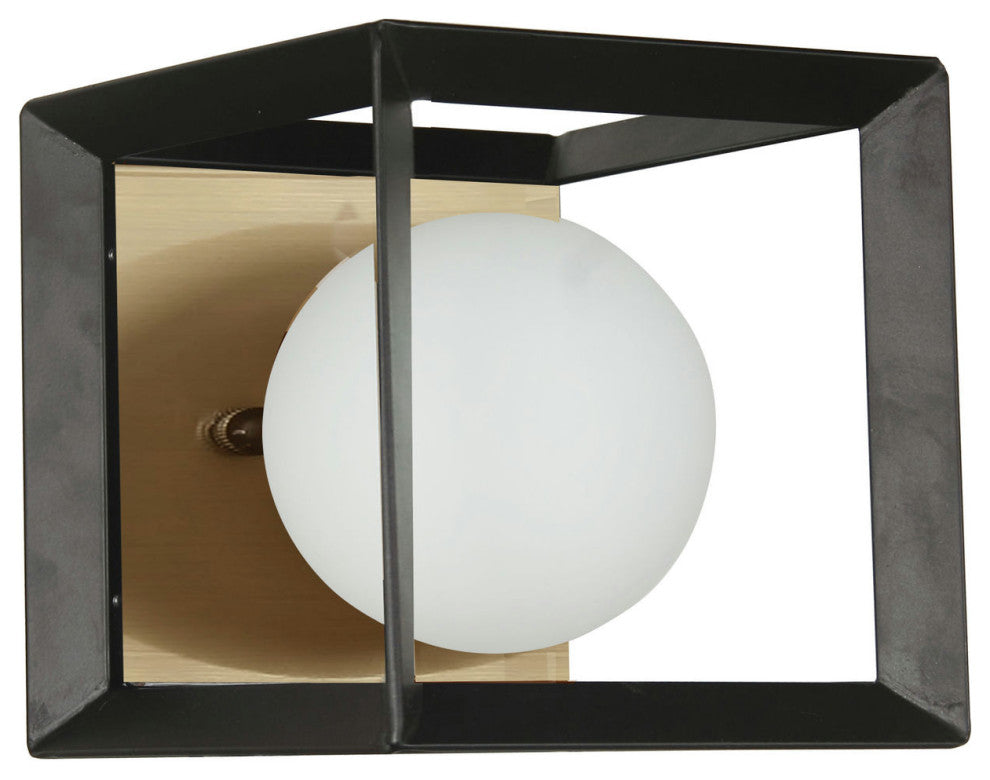1 Light Halogen Wall Sconce Black and Aged Brass Finish