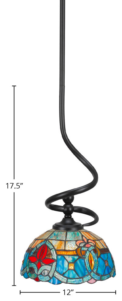 Capri 1-Light Mini Pendant with Hang Straight Swivel, Matte Black/Sierra Art