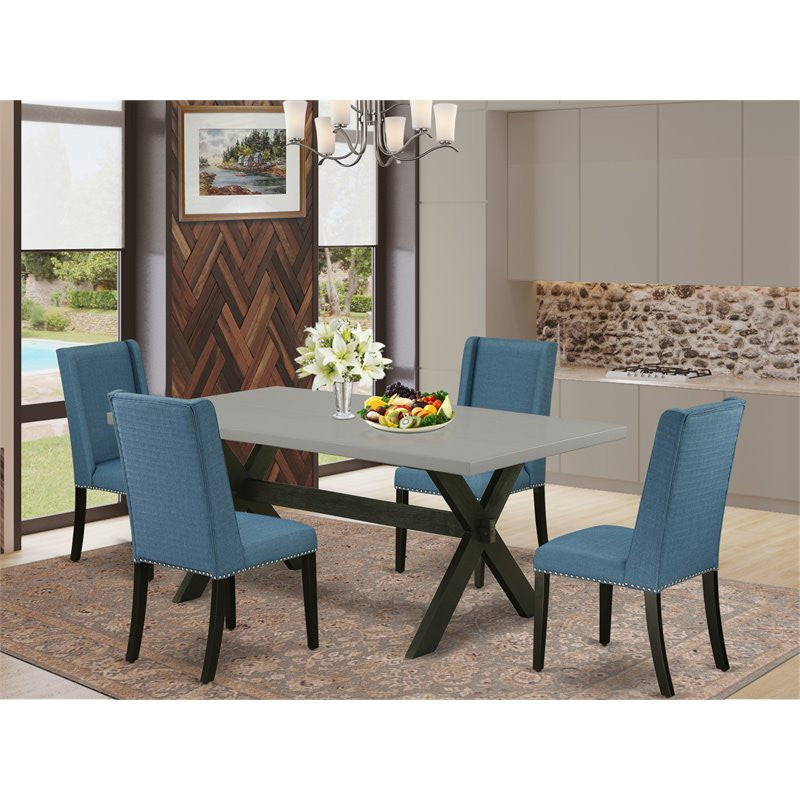 5-Piece Dinette Set, 4 Chairs and Table With Cement Table Top, Black