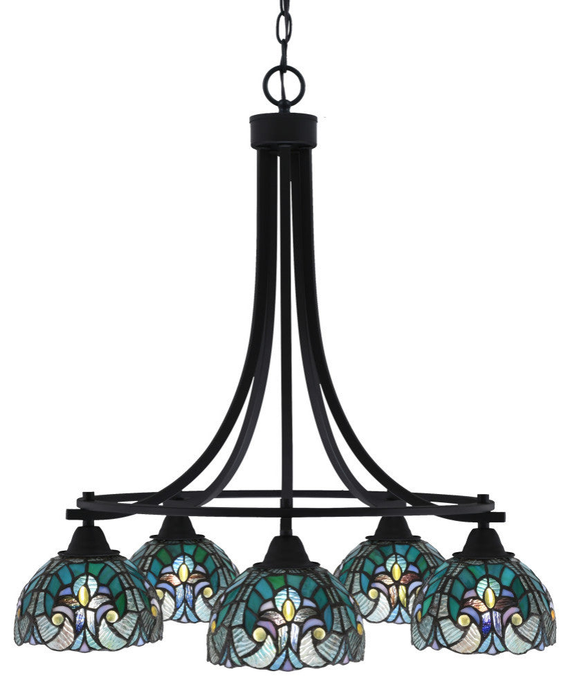 Paramount 5-Light Chandelier, Matte Black, 7" Turquoise Cypress Art Glass