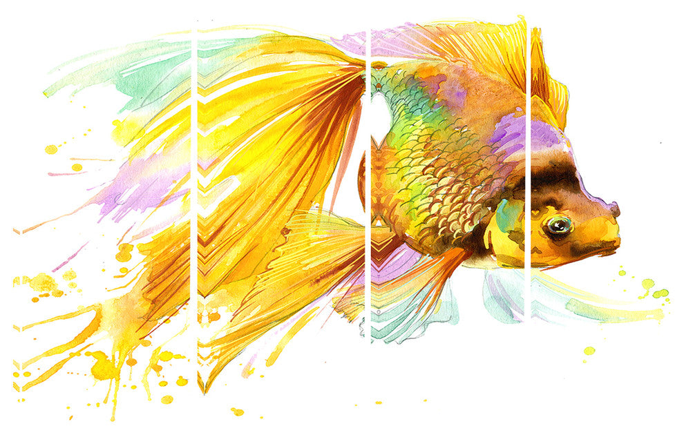 "Gold Fish Illustration" Canvas Print, 4 Panels