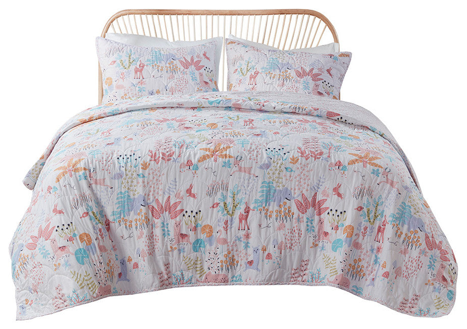 Urban Habitat Kids Iris Woodland Animals Reversible Cotton Quilt Set, Blush