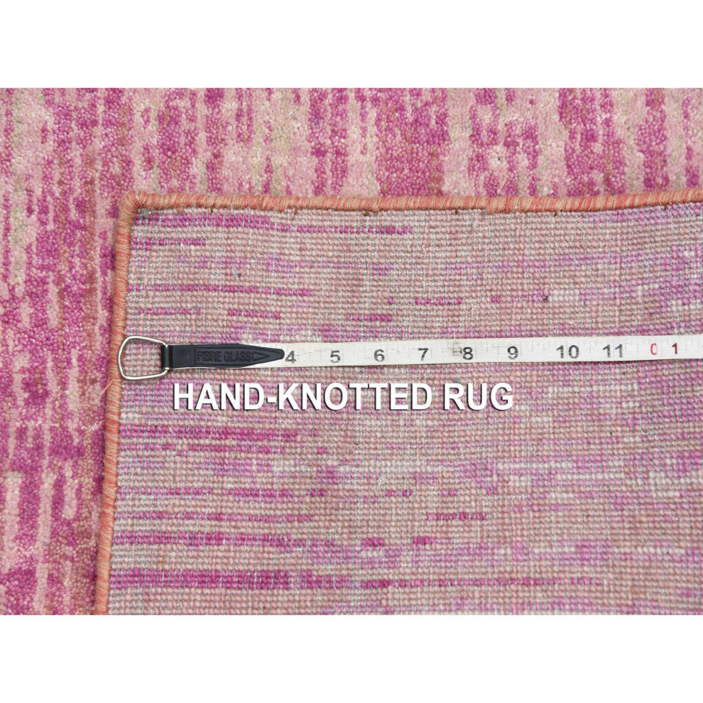 Pink Hand Knotted Vertical Ombre Design Natural Wool Runner Rug, 2'6"x6'5"